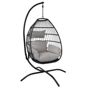 Sunnydaze+Delaney+Hanging+Egg+Chair+with+Seat+Cushions+and+Stand