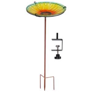 Blooming+Sunflower+DeckMounted+Glass+Bird+Bath+with+Stake