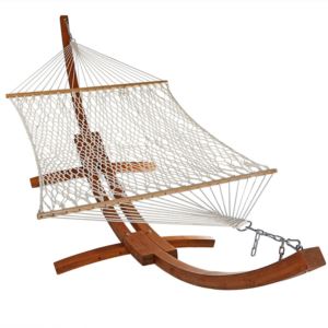 Sunnydaze+2+Person+Rope+Hammock+with+Spreader+Bar+%26+13-Foot+Wood+Stand