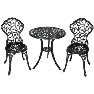 Sunnydaze+3-Piece+Cast+Aluminum+Patio+Bistro+Set+-+Black