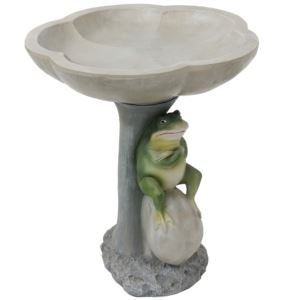 Sunnydaze+Polyresin+Brooding+Frog+on+Stone+Outdoor+Garden+Bird+Bath