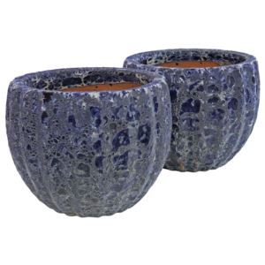 in+cm+Fluted+Lava+Finish+Ceramic+Planter+Dark+Blue+Distressed+Ceramic+Set+of