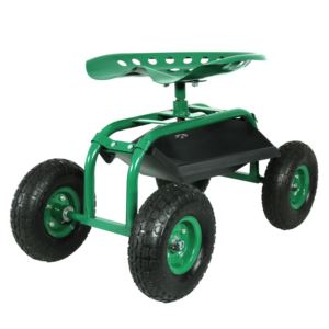 Sunnydaze+Rolling+Garden+Cart+with+Degree+Swivel+Seat+Tray+Green