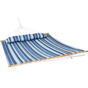 Sunnydaze+2-Person+Quilted+Fabric+Spreader+Bar+Hammock+%26+Pillow+-+Misty+Beach