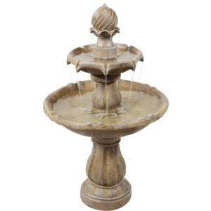 Sunnydaze+2-Tier+Solar+Powered+Water+Fountain+with+Battery+Backup+-+35-Inch+-+Earth