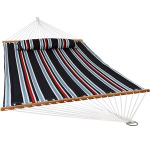 Sunnydaze+2+Person+Quilted+Fabric+Spreader+Bar+Hammock+-+Nautical+Stripe