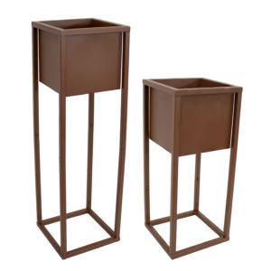 Modern+Simplicity+IndoorOutdoor+Elevated+Planter+Set+Brown+in+cm+and+in+cm