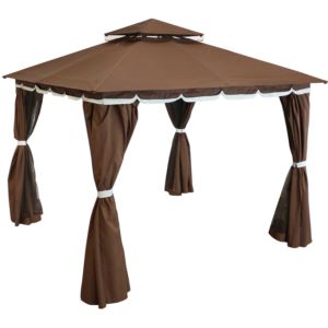 Sunnydaze+Soft+Top+Patio+Gazebo+-+10x10+Foot+with+Mesh+Screen+and+Privacy+Wall+-+Brown