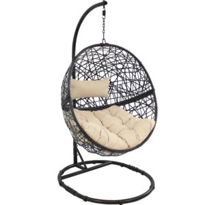Sunnydaze+Jackson+Hanging+Egg+Chair+with+Cream+Cushions+and+Stand+Set