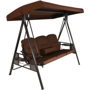 3-Person+Steel+Frame+Outdoor+Canopy+Swing+with+Side+Tables