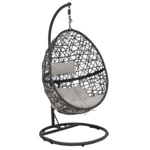 Sunnydaze+Gray+Caroline+Hanging+Egg+Chair+with+Stand+Resin+Wicker