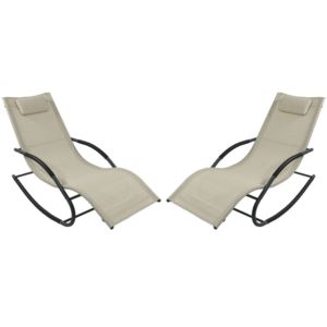Sunnydaze+Rocking+Wave+Lounger+with+Pillow+Beige+Set+of