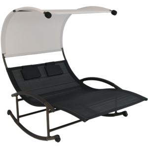 Sunnydaze+Double+Chaise+Rocking+Lounge+with+Canopy+and+Pillows+Black