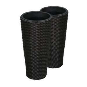 Noah+Round+Wicker+2pc+Planter+Set+Black
