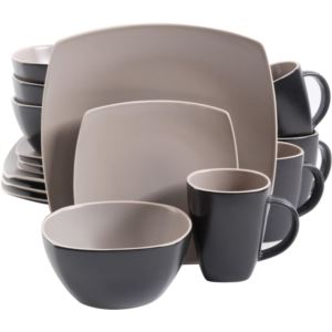 Gibson+Soho+Lounge+Pc+Dinnerware+Set+TaupeBlack+Matte+Square+Two+Tone+Stoneware