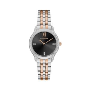 Ladies+Black+Tie+Diamond+Rose+GoldTone+Stainless+Steel+Watch+Black+Dial