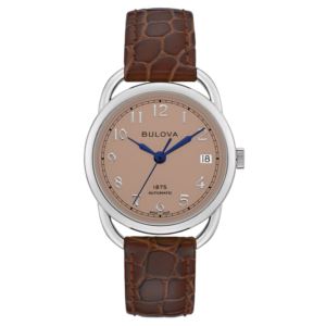 Ladies+Joseph+Bulova+Commodore+Automatic+Brown+Leather+Strap+Watch+Blush+Dial