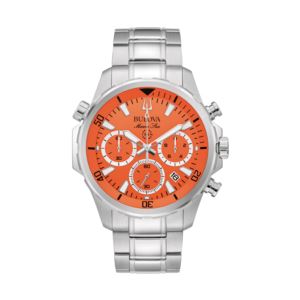 Men%27s+Marine+Star+Silver-Tone+Stainless+Steel+Chronograph+Watch+Orange+Dial