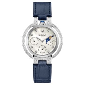 Ladies%27+Rubaiyat+Diamond+Navy+Leather+Strap+Watch+Mother-of-Pearl+Dial