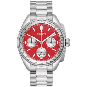 Mens+Lunar+Pilot+Chronograph+Stainless+Steel+Watch+w+Leather+Strap+Red+Dial