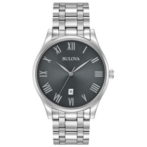 Mens+Classic+SilverTone+Stainless+Steel+Watch+Gunmetal+Dial