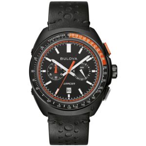 Mens+Racer+Chronograph+Black+Leather+Strap+Watch+Black+Dial