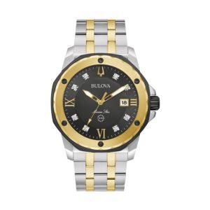 Mens+Marine+Star+Diamond+Tone+Stainless+Steel+Watch+Black+Dial