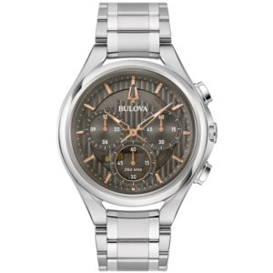 Men%27s+CURV+Chronograph+Silver-Tone+Stainless+Steel+Watch+Gray+Dial