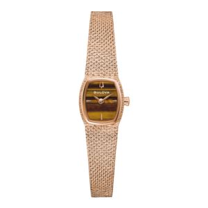Ladies+Goddess+of+Time+Rose+GoldTone+SS+Mesh+Watch+Tigers+Eye+Dial