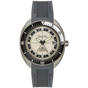 Men%27s+Oceanographer+GMT+Automatic+Gray+Silicone+Strap+White+Dial