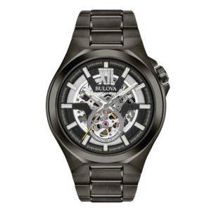 Mens+Maquina+Automatic+Gunmetal+IP+Stainless+Steel+Watch+Black+Skeleton+Dial