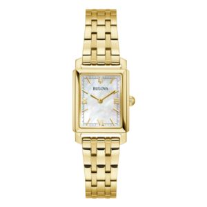 Ladies+Sutton+GoldTone+Stainless+Steel+Rectangle+Watch+MotherofPearl+Dial