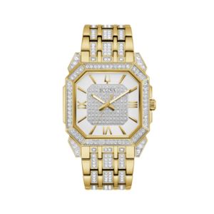 Mens+Octava+Crystal+Tone+Stainless+Steel+Watch+White+Silver+Dial