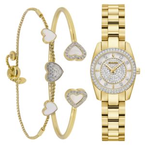 Ladies%27+Crystal+Box+Set+w%2F+Gold-Tone+Watch+and+2+Bracelets