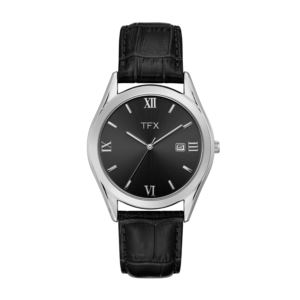 Mens+TFX+Black+Leather+Strap+Watch+Black+Dial