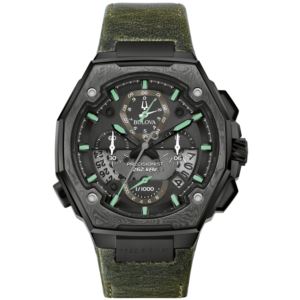 Mens+Series+X+SE+Precisionist+Chronograph+Green+Leather+Strap+Watch+Black+Dial