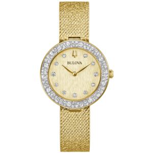 Ladies+Champagne+Crystal+GoldTone+Mesh+Strap+Watch+Gold+Dial