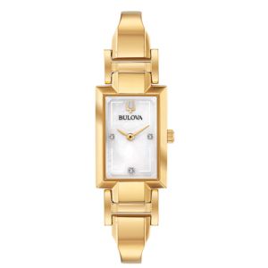 Ladies+Classic+GoldTone+Stainless+Steel+Rectangle+Watch+MotherofPearl+Dial