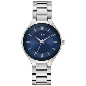 Mens+TFX+SilverTone+Stainless+Steel+Watch+Navy+Dial