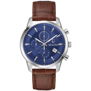 Mens+Sutton+Chronograph+Brown+Leather+Strap+Watch+Blue+Dial