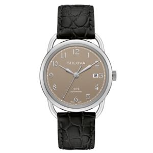Men%27s+Joseph+Bulova+Commodore+Automatic+Black+Leather+Strap+Brown+Dial