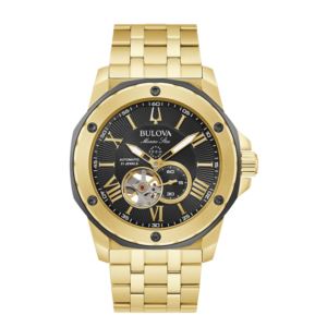 Mens+Marine+Star+GoldTone+Stainless+Steel+Watch+Black+Dial