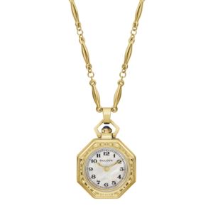 Ladies+Rubaiyat+GoldTone+Stainless+Steel+Watch+Pendant+Necklace+White+MOP+Dial