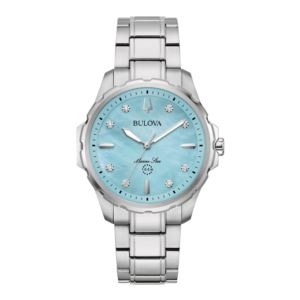 Ladies+Marine+Star+Diamond+SilverTone+Stainless+Steel+Watch+Blue+MOP+Dial