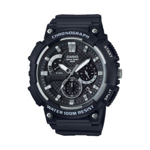 Mens+Classic+Chronograph+Analog+Resin+Watch+Black+%26+Silver+Dial