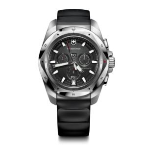 Mens+I.N.O.X.+Chronograph+Silver+%26+Black+Rubber+Strap+Watch+Black+Dial