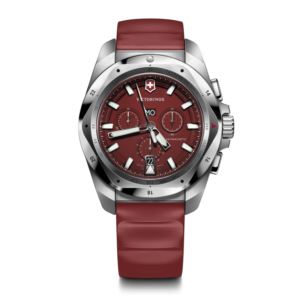 Mens+I.N.O.X.+Chronograph+Silver+%26+Red+Rubber+Strap+Watch+Red+Dial