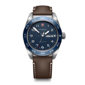 Mens+Swiss+Army+Quartz+Silver+%26+Brown+Leather+Strap+Watch+Blue+Dial
