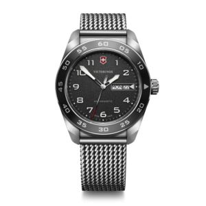 Mens+Swiss+Army+Quartz+Silver-Tone+Stainless+Stele+Mesh+Watch+Black+Dial