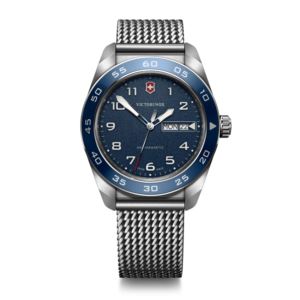 Mens+Swiss+Army+Quartz+Silver-Tone+Stainless+Stele+Mesh+Watch+Blue+Dial